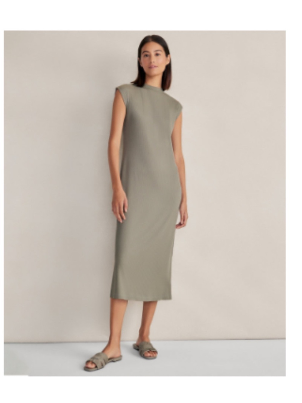 Haven Well Within Sleeveless Modal Ribbed Midi Dress in Olive
